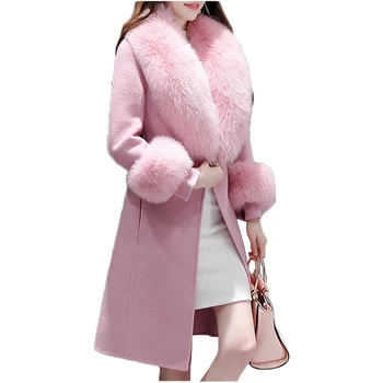 

Long Wool Coat For Woman 2020 Fashion Slim Woolen Coat Womens Big Fur Collar Wool Overcoat Female Wool Parka Coat Woolen Outwear