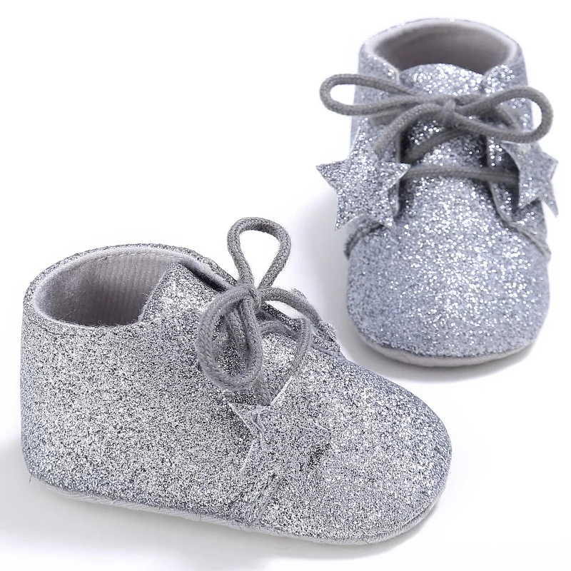 

5 Colors PU leather Prewalkers Boots Handmade Soft Bottom Fashion Stars Shining Baby Lace-up Babies Shoes
