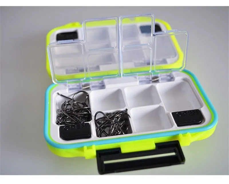 Mini Fishing Tackle Box for Hooks Lures 12 Cells High Quality ABS PlastFic Waterproof Fishing Accessories Box 11x7x3cm Black Orange Green  (4)