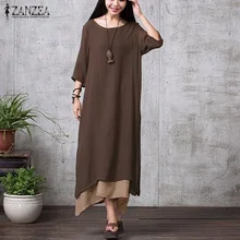 ZANZEA Fashion Cotton Linen Vintage Dress 2020 Summer Autumn Women Casual Loose Long Maxi Dresses Vestidos