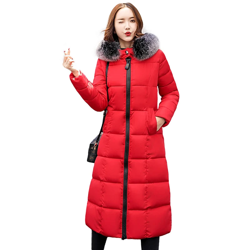 2018 winter women hooded coat fur collar thicken warm long jacket female plus size 3XL outerwear parka ladies chaqueta feminino Coats