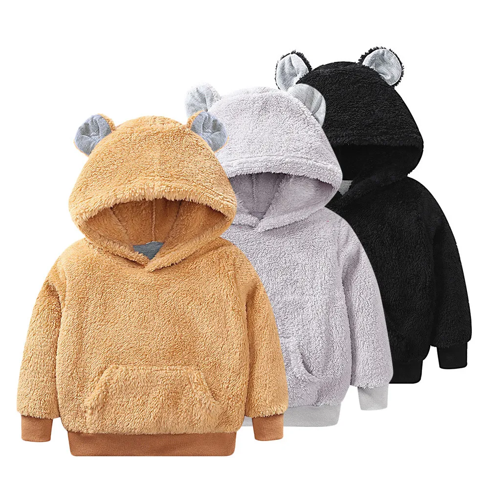 

Toddler Baby Girls Boys Long Sleeve Solid Hoodie Tops Fluffy Outfits Clothes Sweatshirt Kids Cothing Infant Blouse Autumn Winter