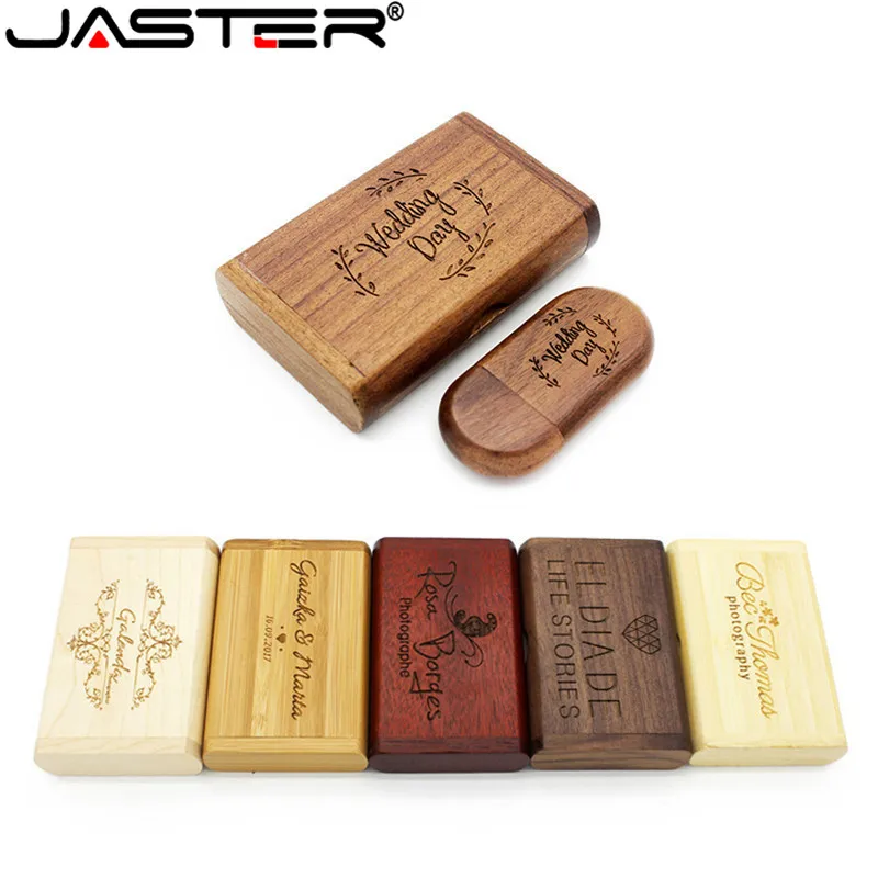 

JASTER USB 2.0(over 10 PCS free LOGO) maple wooden usb+box usb flash drive walnut pen drive 8gb 16gb 32gb 64GB Photography gift