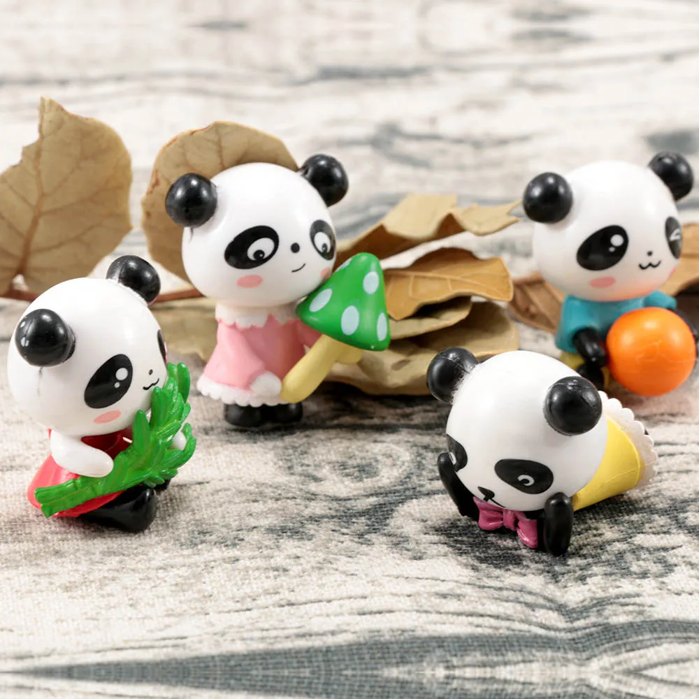 4pcs Cartoon Cute Panda Animal Statue Garden Figurines Landscape