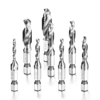 

8pcs HSS Countersink Tap Drill Bit Set, Combination Hex Shank Titanium Screw Thread Metric Tap Drill for Wood Plastic Aluminum
