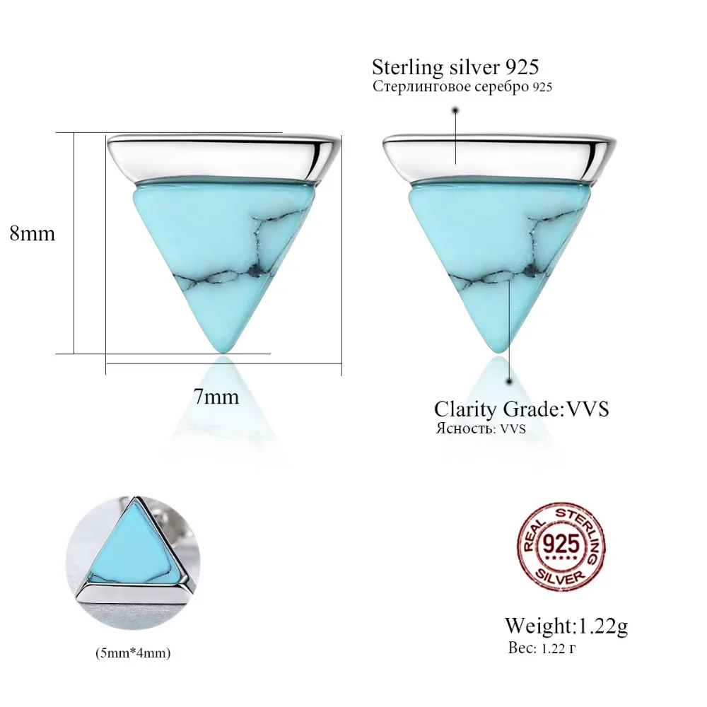 Fenchen Настоящее Стерлинговое Серебро 925 серьги-гвоздики для женщин треугольные бирюзовые миниатюрные серьги женские ювелирные изделия AE141