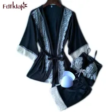 Fdfklak сексуальные ночные рубашки из искусственного шелка для женщин пижамы халат весенний Летний Шелковый халаты для женщин атласное белье Комплект Q0482