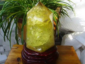 

xd j00879 Natural Citrine quartz crystal point healing +stand