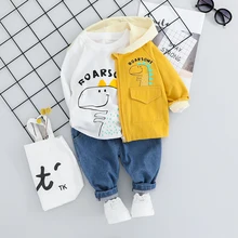 Детская куртка для маленьких мальчиков и девочек, комплекты одежды, Модный комплект из 3 предметов для маленьких девочек, куртка+ футболка+ штаны для мальчиков 1-4 лет