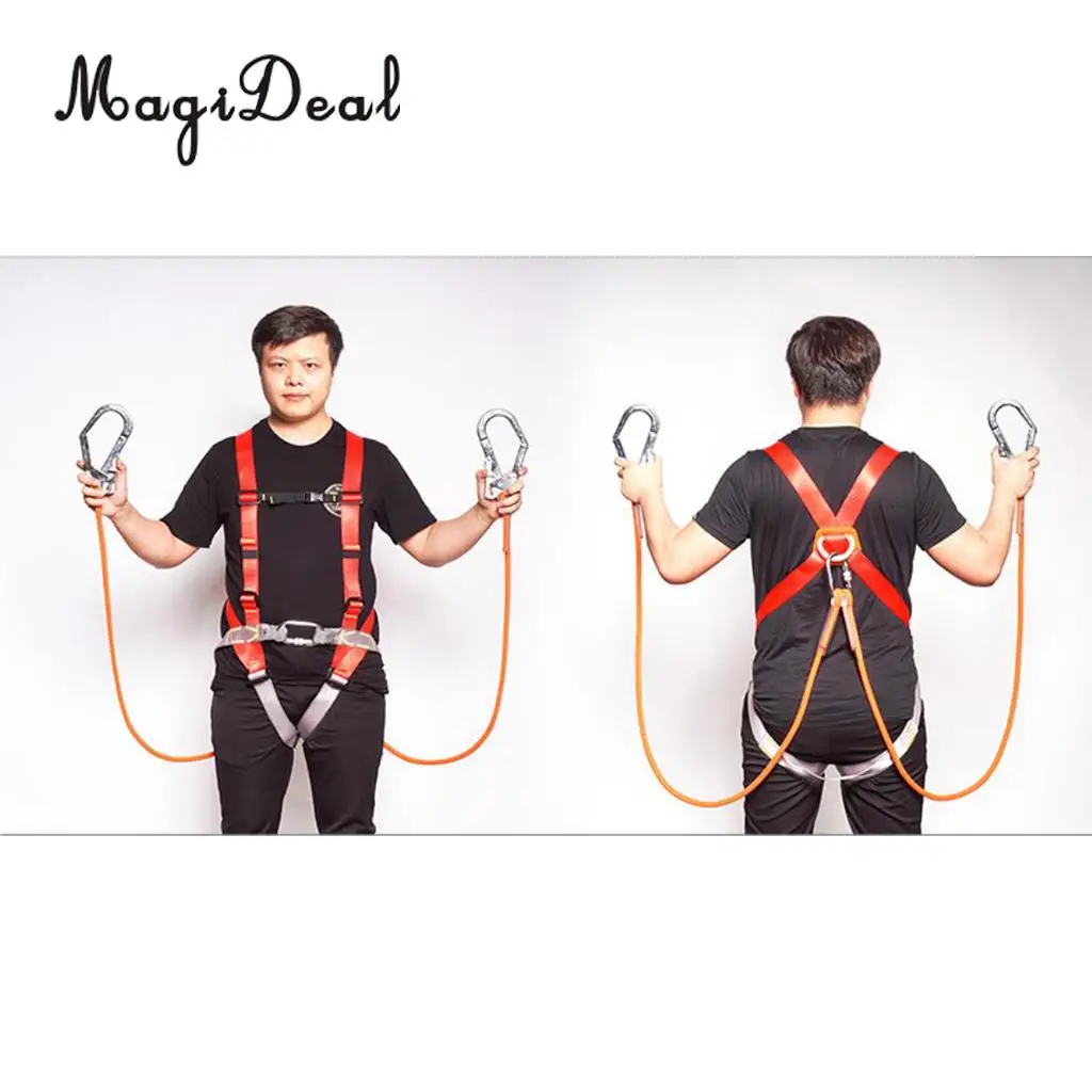 Safety Rock Climbing Fall Protection Shock Absorbing Lanyard Dual Leg Rope with Carabiner Outdoor Mountaineering Caving Rescue