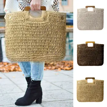 

2019 Newest Hot Rattan Straw Woven Bag Women Wicker Basket Tote Fashion Summer Beach Large Purse Fashion Handbags
