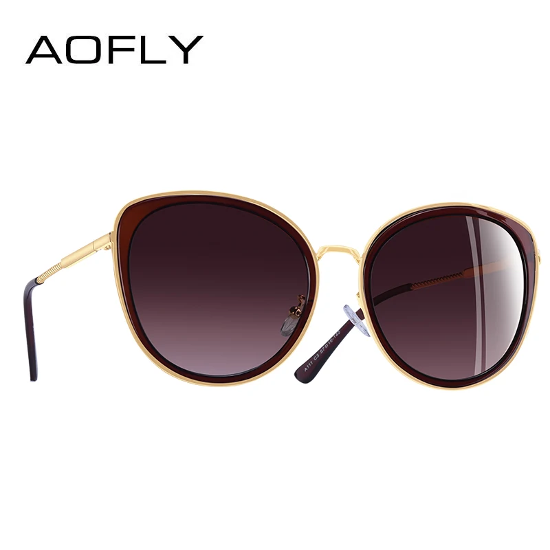 AOFLY, фирменный дизайн, новинка, кошачий глаз, солнцезащитные очки для женщин, градиентные линзы, поляризационные солнцезащитные очки, женские металлические дужки, UV400 A111 - Цвет линз: C2Brown