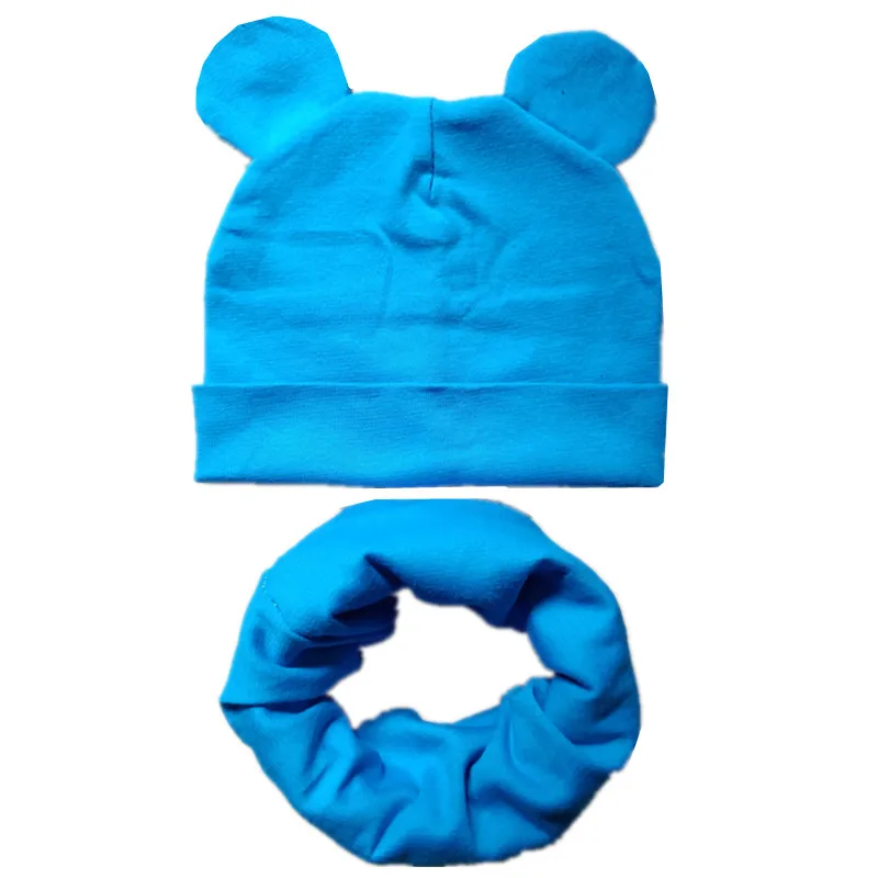 Новая хлопковая детская шляпа, шарф, комплект, детский красивый комплект из шапки с ушками шапки бини шапки высокое качество для маленьких мальчиков и девочек шапки и шарфа комплект Детские шляпы реквизит для фотосессии - Цвет: lake blue