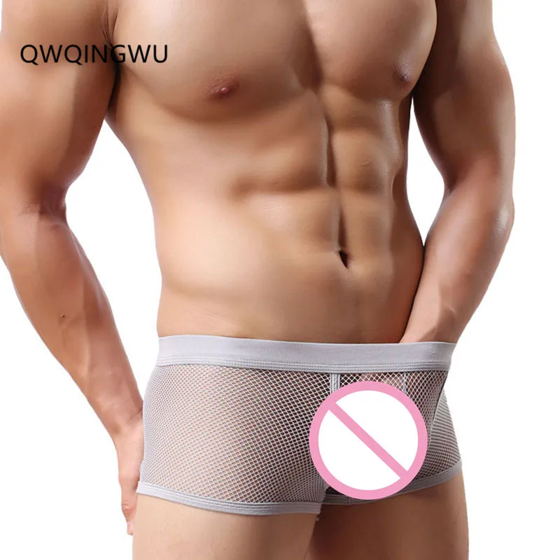 

Sexy Men Boxers Underwear Elasticity Sexy Hollow Mesh Shorts Gay Sleepwear Quick Drying Breathable Crotch Summer Underwear