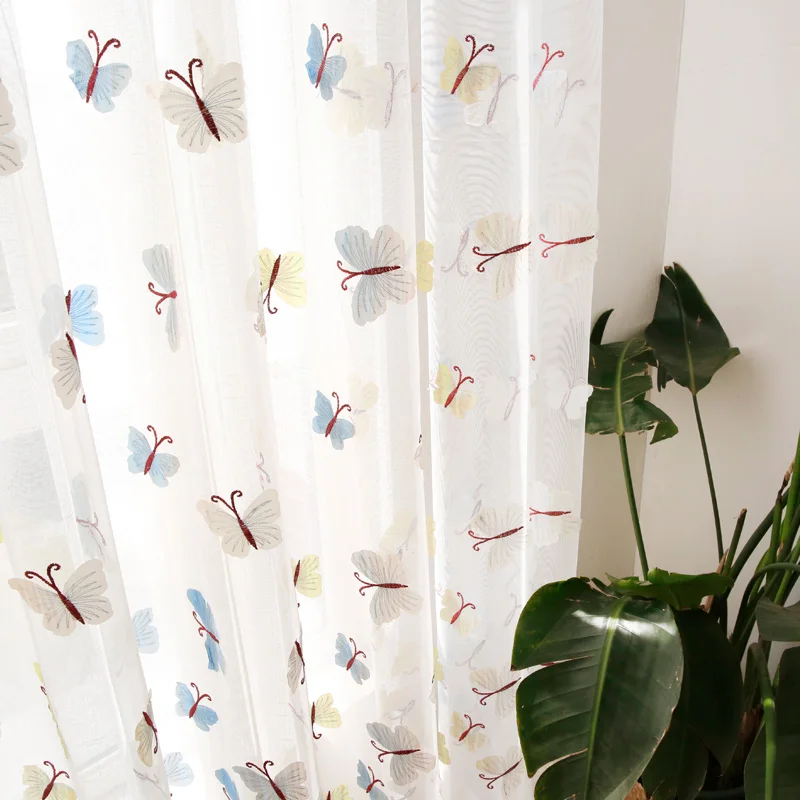 butterfly White curtains for living room Embroidered Curtain for kid's bedroom sheer Tulle for