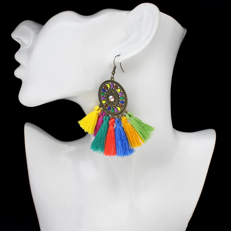 Pendientes bohemios de siete colores con flecos para mujer, de gota redonda de de estilo étnico circular, pendientes largos con flecos| Pendientes con forma gota| - AliExpress