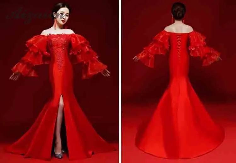 Красное атласное платье Cheongsam качественное платье Ципао современный китайский традиционный костюмы вечерние платья Oriental стиль шоу на
