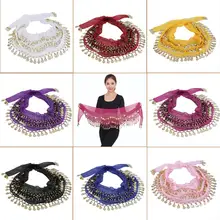 3 ряда, 128 золотые монеты, костюм для танца живота, шарф на бедрах, юбка, пояс, обертывание, талия, цепь, цветной шифон, 150x20 см, шарфы, юбка на бедрах