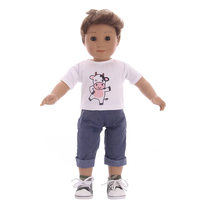 Кукольная одежда, 7 стилей, футболка с рисунком+ штаны, костюм, подходит для 18 дюймов, американские и мальчиковые куклы Logan, кукольные наряды