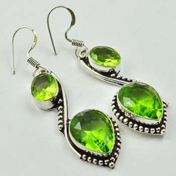 激安 Peridots 、シルバーオーバーレイ銅イヤリング、 57 ミリメートル、 E2412