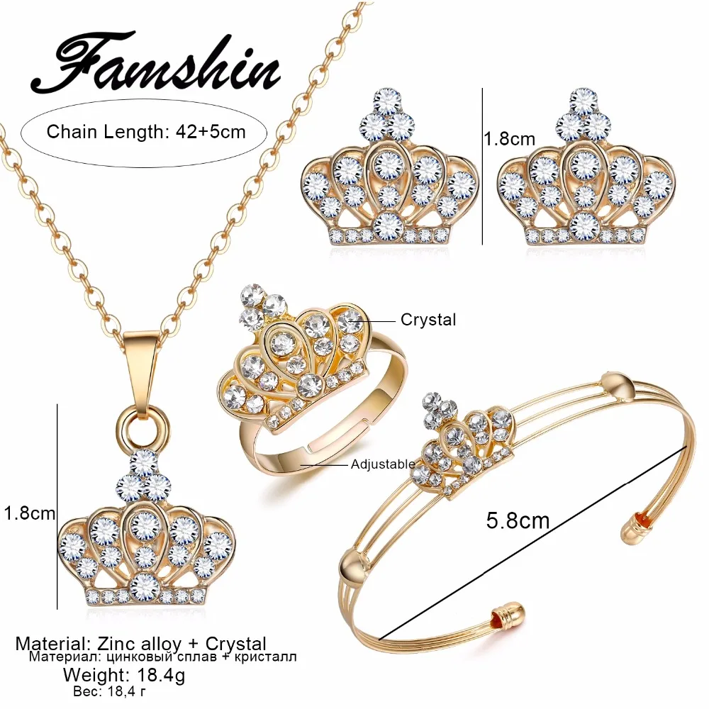 Famshin 2018 Terbaru Warna Emas Mahkota Bridal Perhiasan Set Hollow Bunga Kalung Anting Cincin Gelang Pernikahan India Untuk Wanita Indian Wedding Bridal Jewelry Setsearrings Necklace Aliexpress