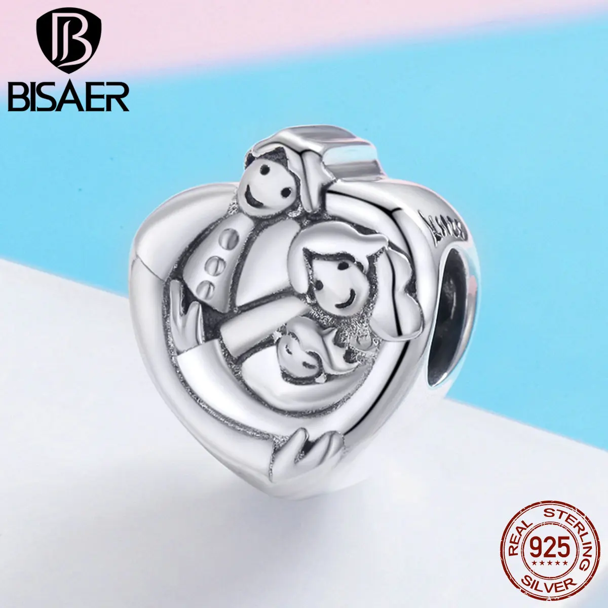 

BISAER 925 Sterling Silver Mom Mother Sweet Family Gift Heart Charm Beads fit BISAER Bracelet 925 Silver Original Jewelry ECC688