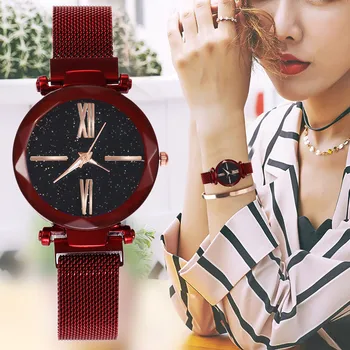 

Luxury Women Women's Watches Quartz Stainless Steel Band Mesh Magnet Buckle Starry Sky Wristwatch