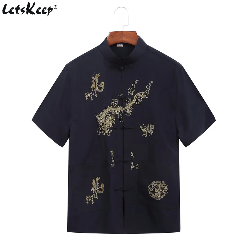 Летняя рубашка Letskeep китайская мужская с коротким рукавом костюм tang Мужская