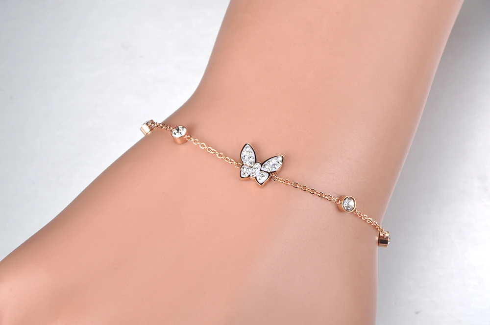Lokaer модные богемные бабочки Кристалл Шарм девушки браслет из нержавеющей стали CZ звено и цепь браслет для Рождественский подарок B19040