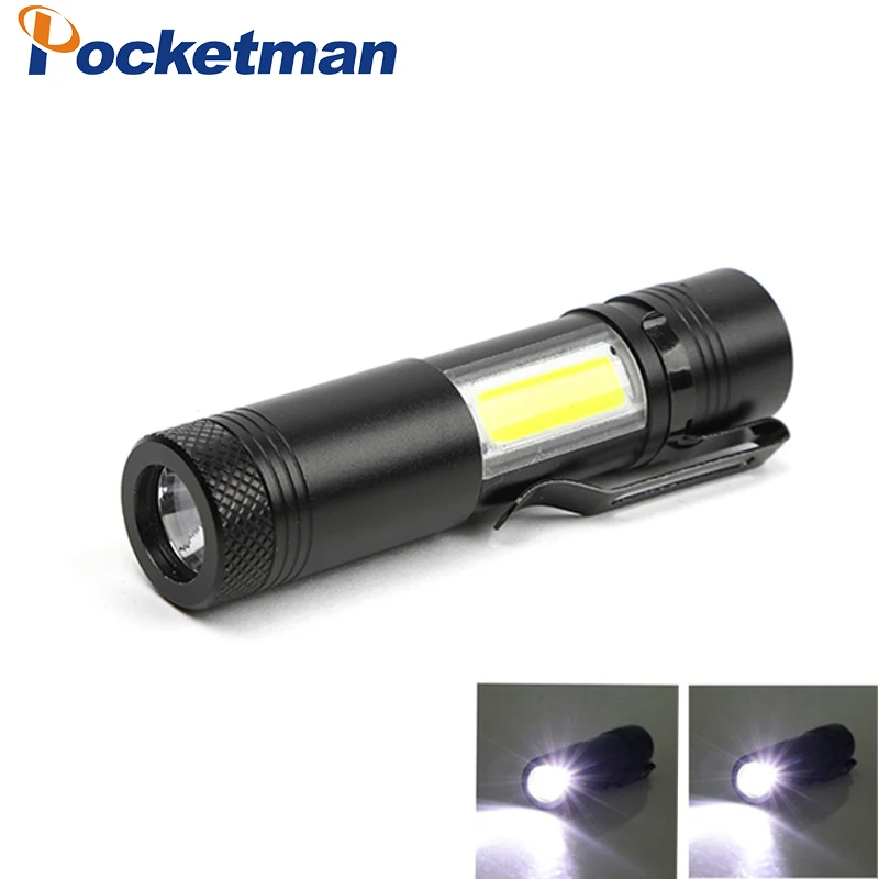 2018 New Mini Portable Aluminum Q5 LED Flashlight XPE&COB Work Light lanterna Powerful Pen Torch Lamp 4 Modes Use 14500 or AA