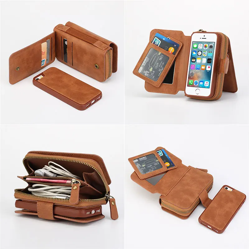  For iPhone 5S SE 5 Case Multi-function Zipper Leather Case Handbag For iPhone X 6 6S 7 8 Plus Cover