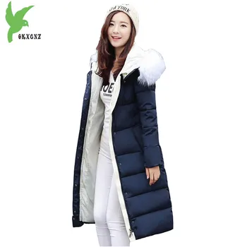 

New Fashion Winter Women Long Cotton Jacket Solid Color Hooded Fur Collar Casual Tops Plus Size Slim Young Women Coat OKXGNZ 777