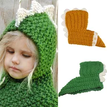 Girls/Boy Toddler Kids Winter Dinosaur Hooded Scarf Hat Wool Knitted Crochet Cartoon Cap Soft Green Yellow 3-8 Years