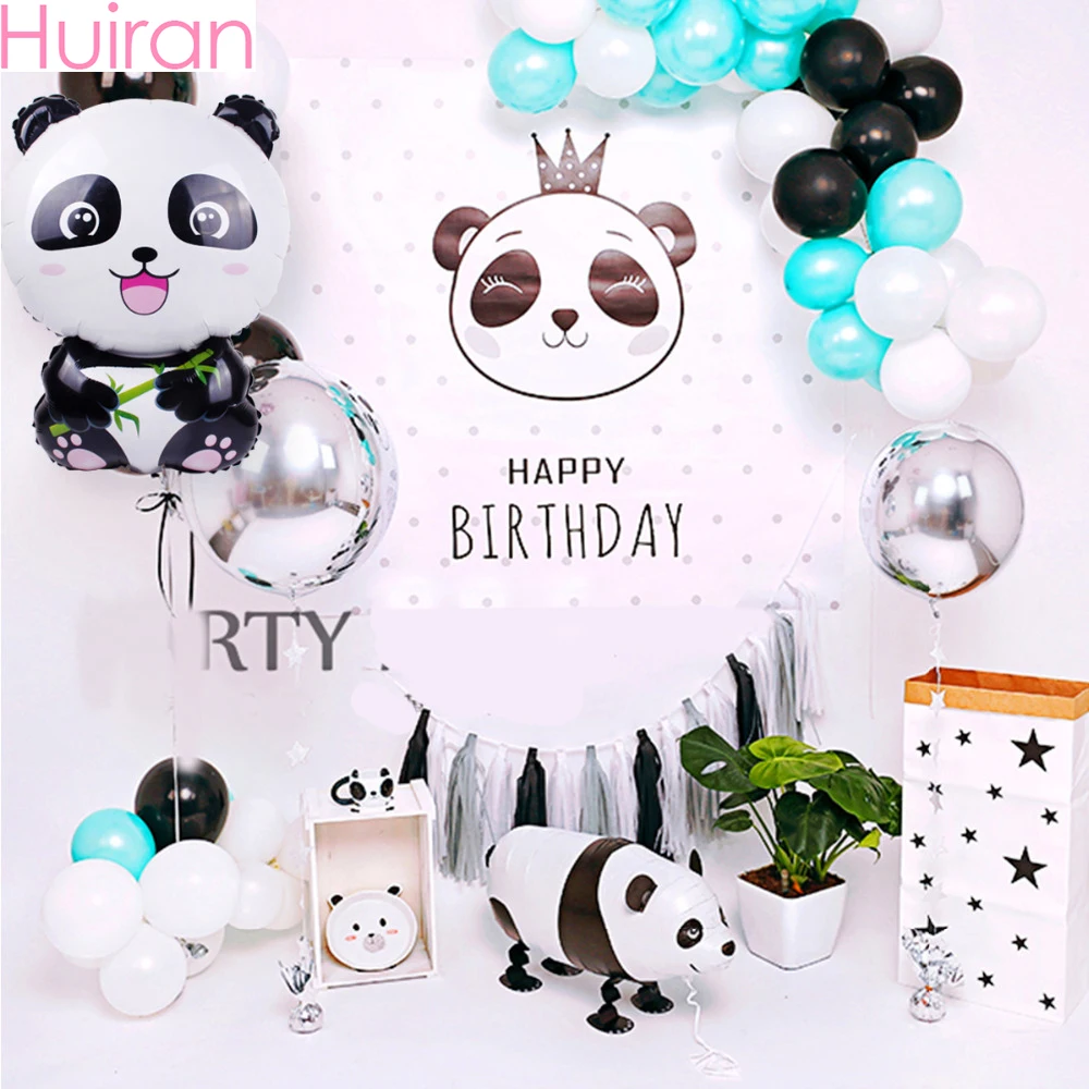 Huiran Cute Panda Balloon Happy Birthday Balloons Air Party Ballons Birthday Party Decor Kids Favors Animal Black Baloons Balls