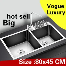 Многофункциональная кухонная ручная раковина с двойным канавком для посуды 304 из нержавеющей стали большая Горячая 80x45 см