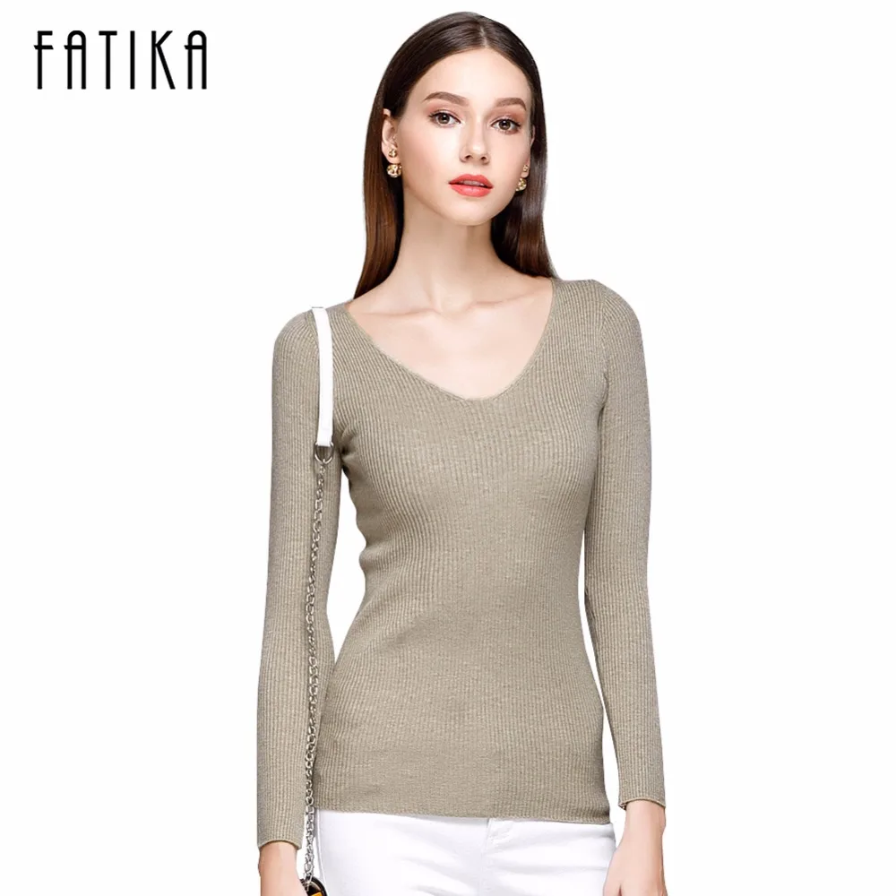FATIKA Womens Autumn Winter Cotton Blend Sweater V-Neck Pullovers Long Sleeve Jumpers Womens Knitted Sweaters FATIKA Womens Autumn Winter Cotton Blend Sweater V-Neck Pullovers Long Sleeve Jumpers Womens Knitted Sweaters