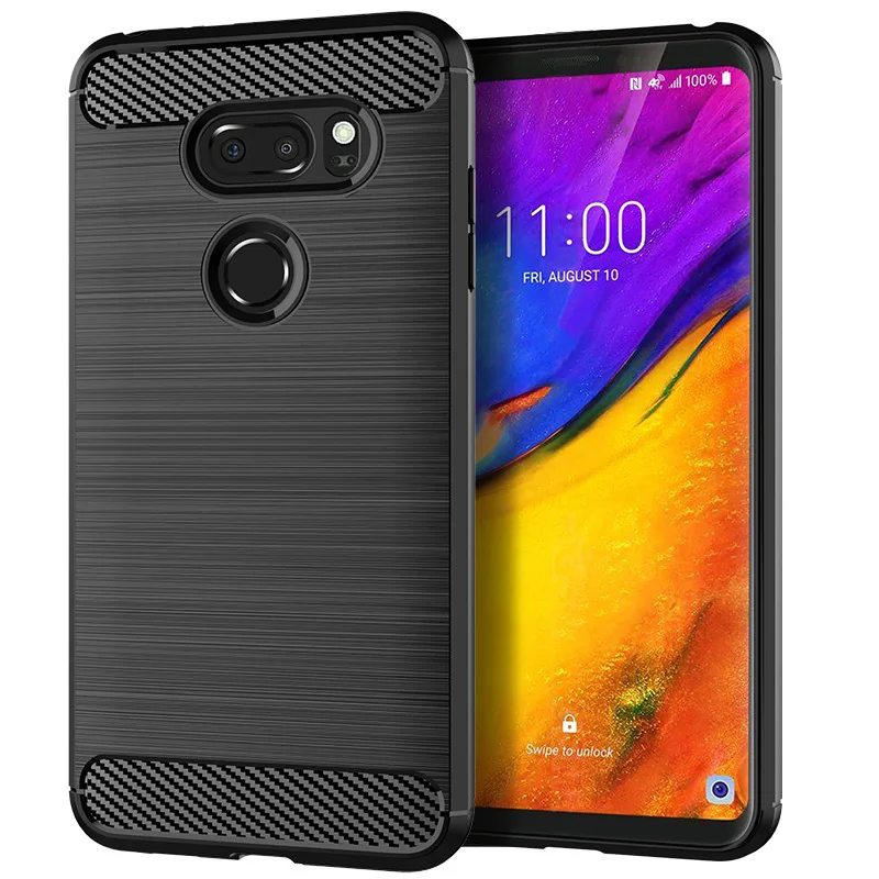 

Brushed Carbon Fiber Texture Soft Silicone Phone Back Cover For LG V35 ThinQ Armor TPU Case Protective Funda Bumper Coque Bags