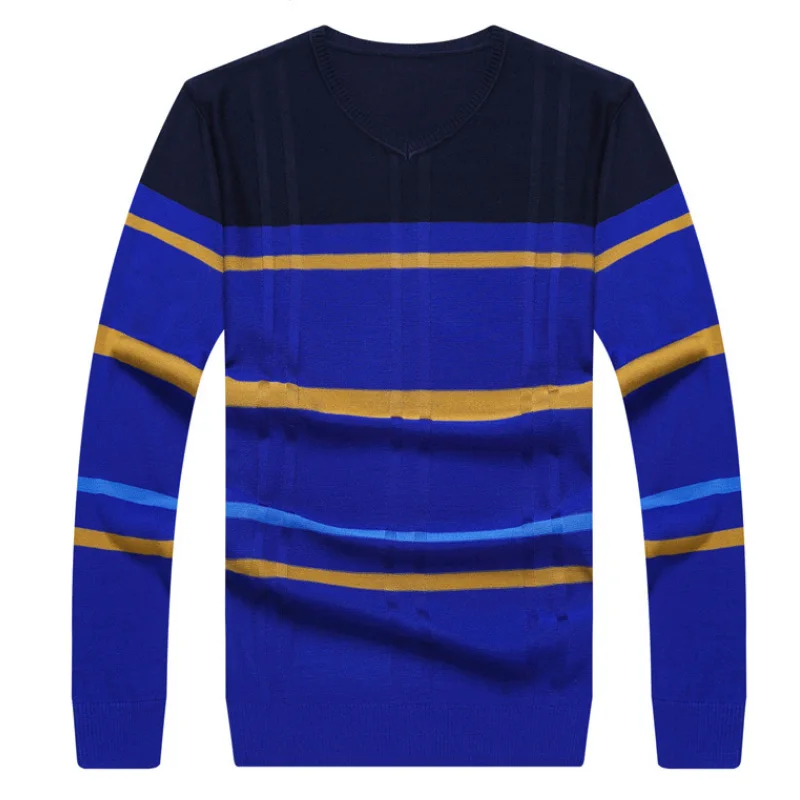 Осень зима мужские пуловеры свитера модный бренд v-образный вырез свитер свободный мужской вязаный свитер Pull Hombre XXXL 50 - Цвет: Blue