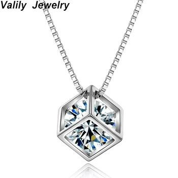 

Valily 925 Sterling Silver Necklace Women Fashion Hollow Cube Zircon Pendant Necklace for Women Girls Student Choker Necklaces