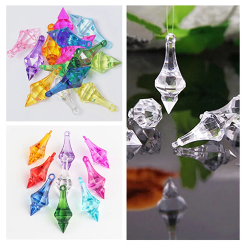 

12Pcs /Lot Colorful Hanging Pendant Diamond Chandelier Acrylic Crystal Beads Home DIY Wedding Party Craft Decoration 18*46mm