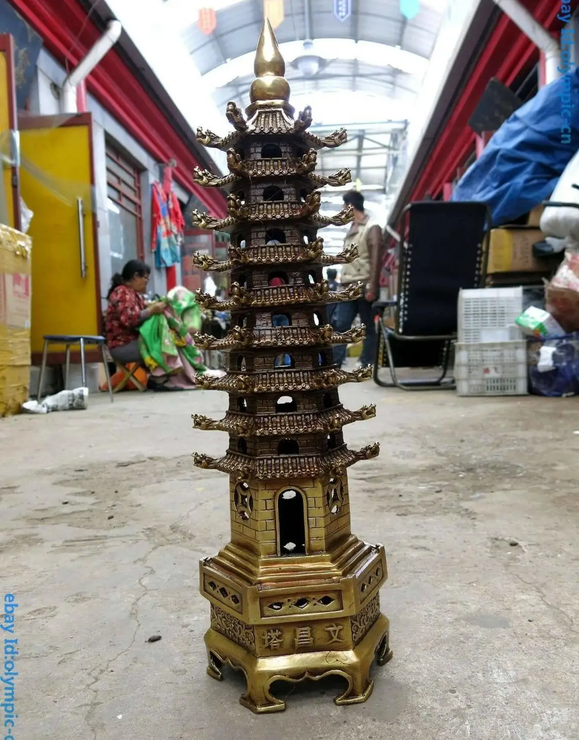 

23" China Brass Copper Feng shui Pagoda of Cultural Prosperity Statue