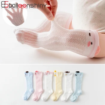 

BalleenShiny Cartoon Ear Mesh Socks Baby Newborn Soft Net Breathable Knee High Socks Pure Cotton Cute Socks For Summer Autumn