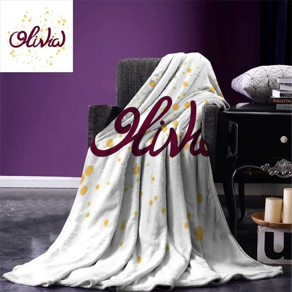 

Olivia Throw Blanket Dotted Background with Calligraphic Traditional Female Name Illustration Warm Microfiber Blanket