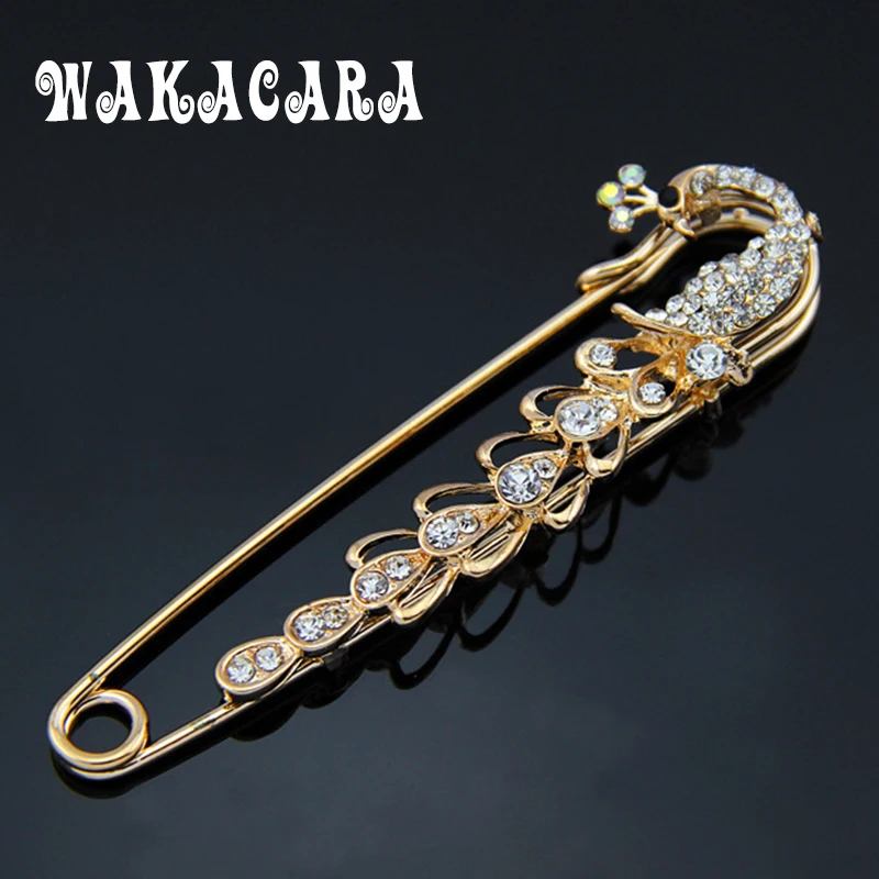 

WAKACARA Fashion Brooches Gold Color Beautiful Crystal Rhinestone Peacock Lapel Pin for Women Girls Delicate Wedding Jewelry