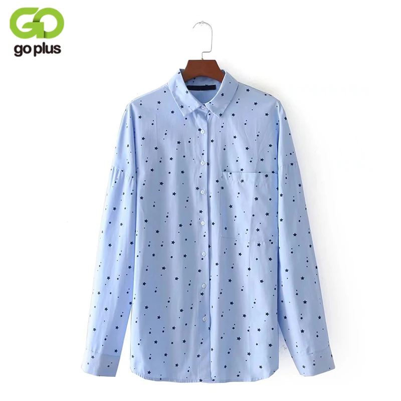 GOPLUS/синяя рубашка с принтом звезд для женщин; сезон весна осень
