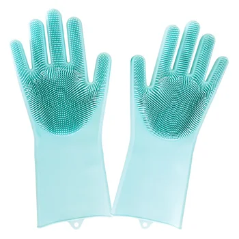 

1 Pair Magic Silicone Scrubber Rubber Cleaning Gloves Heat Insulated Kitchen Dish Washing Gloves Pet Grooming Hair Care