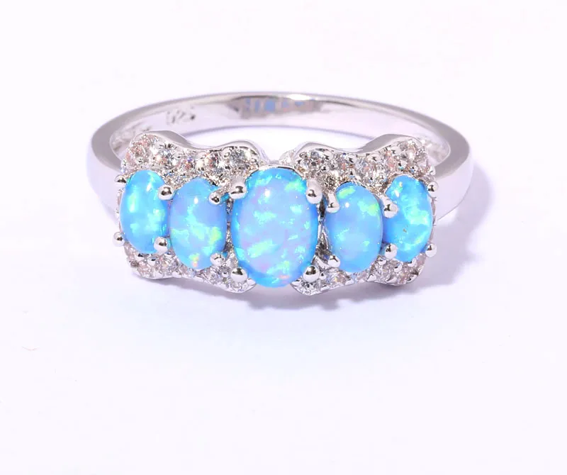 CiNily Created Blue Fire Opal Cubic Zirconia Silver Plated Wholesale Hot Sell for Women Jewelry Ring Size 6 7 8 9 OJ8050