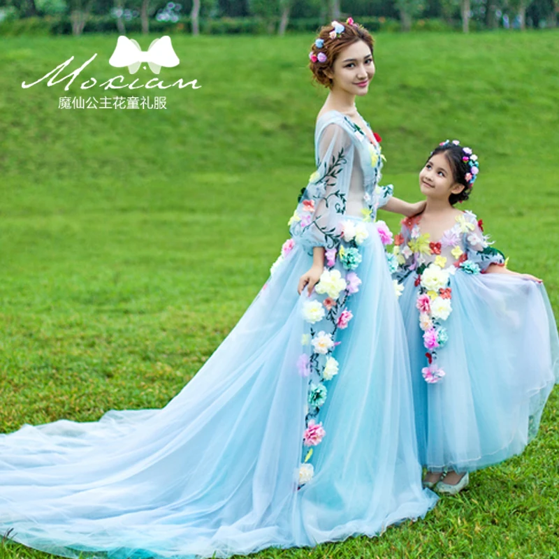 Свадебные платья для мамы и дочки; длинное платье принцессы для девочек; платье для мамы и дочки; Одинаковая одежда; одинаковые комплекты для семьи
