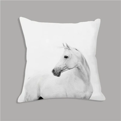 Animal White Horse Seat Cushion Plush Pillowcase Throw Pillow 45x45cm Decorative Cushion No filler for Sofa Home Decor 