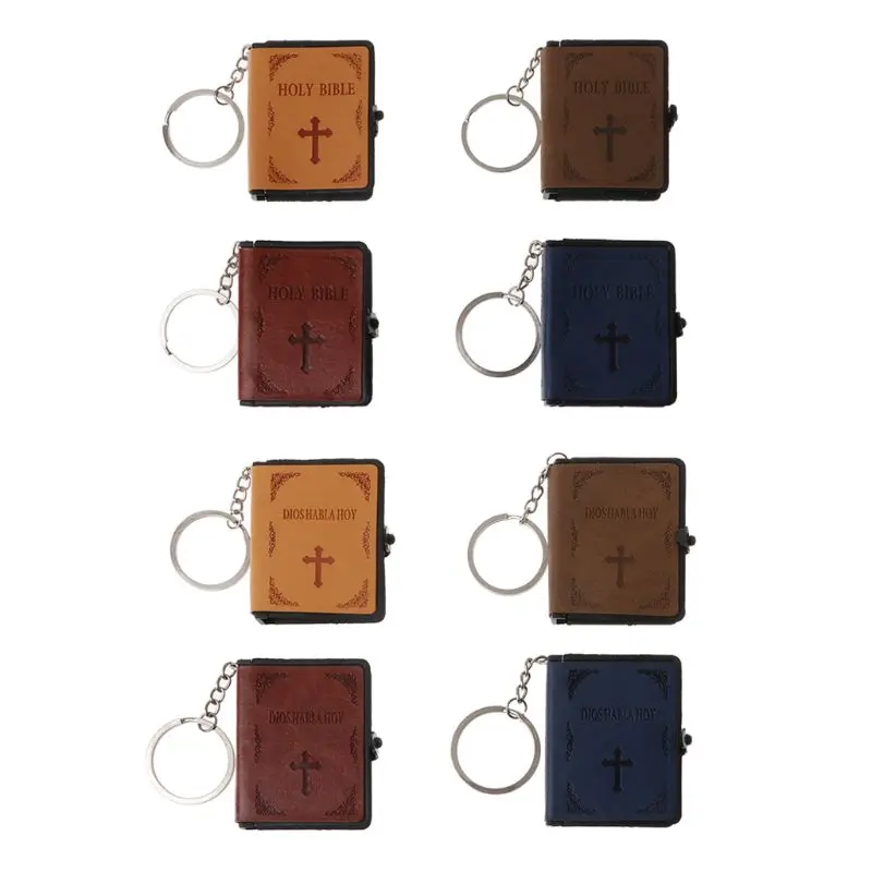

1pc Random Fashion Keychain for Women Men Holy Bible Book Leather Key Ring Miniature Paper Spiritual Christian Jesus Keychain